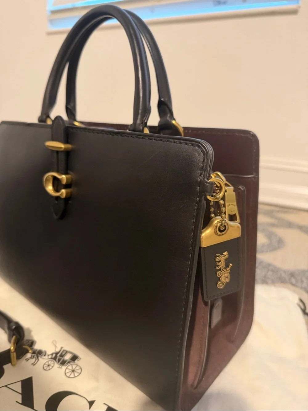 Coach Black Leather Satchel with Gold Hardware